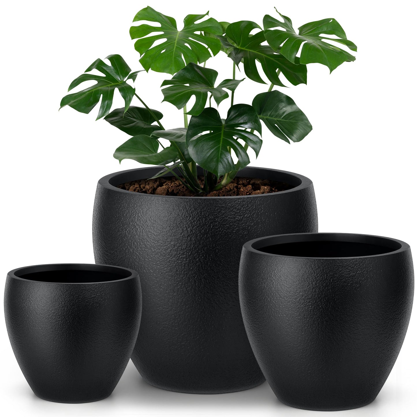homenote Flower Pots 14.5/12/9.6 Inch,Large Plant Pots Indoor with Drainage,Plastic Pots for Plants,Garden Pots for Outdoor,Large Planters for Indoor Plants,Big Plastic Planter,Off-Black(3 Pcs)