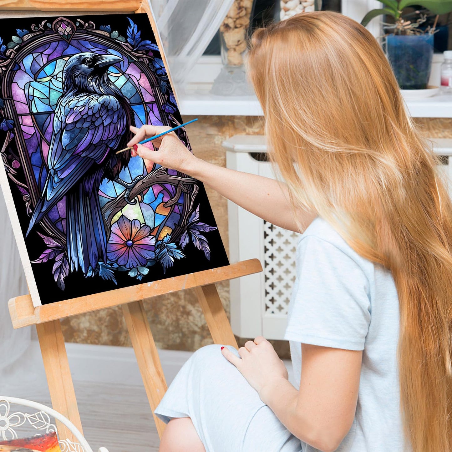 Bowetile Bird Framed Paint by Numbers for Adults, Adults' Paint-by-Number Kits on Canvas, Easy Acrylic Animals Number Painting Crafts Kits Halloween Gifts for Home Decor, 8x12in