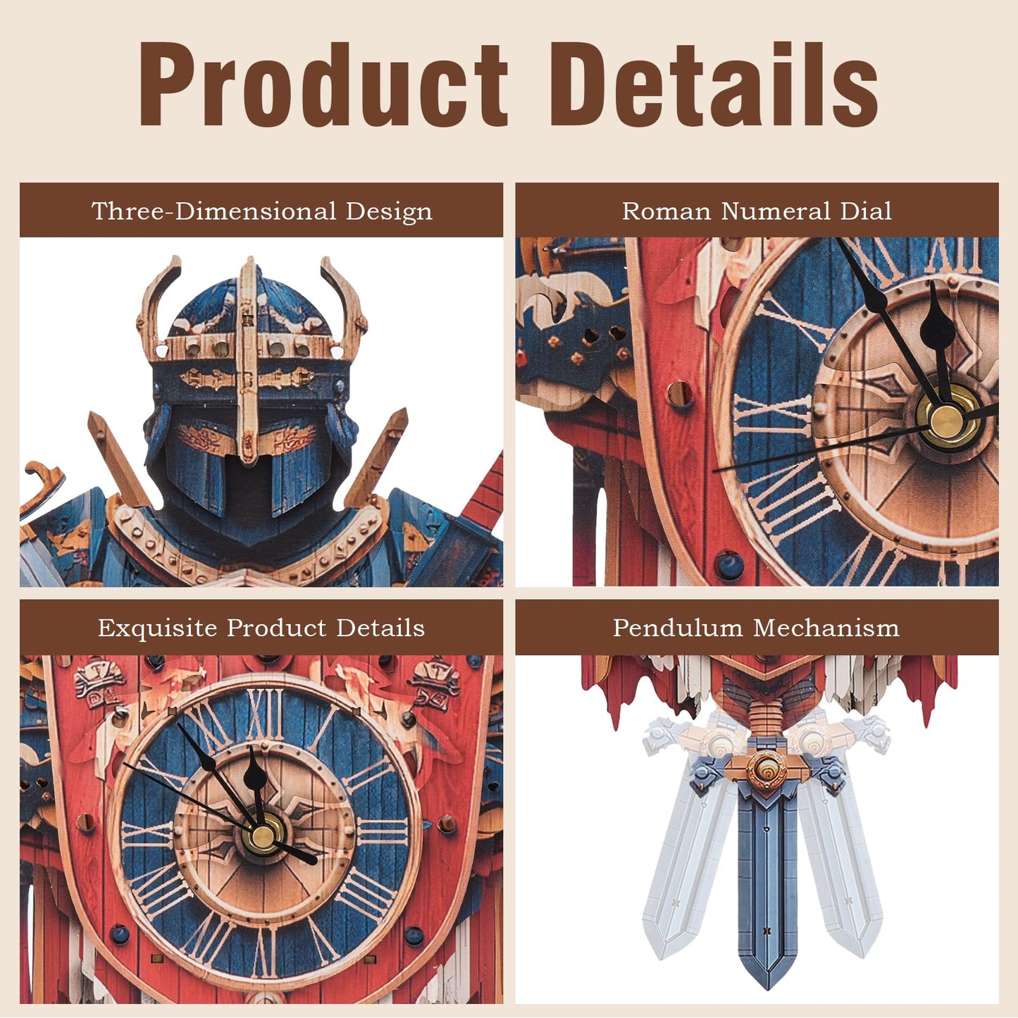 3D Wooden Puzzles for Adults – Knight Clock 3D Puzzles Art and Craft Kits, Unique Shape Wood Clock for Adults, Handmade Model Building Kit DIY Hobbies, Gifts for Family, Wall Art Home Decor