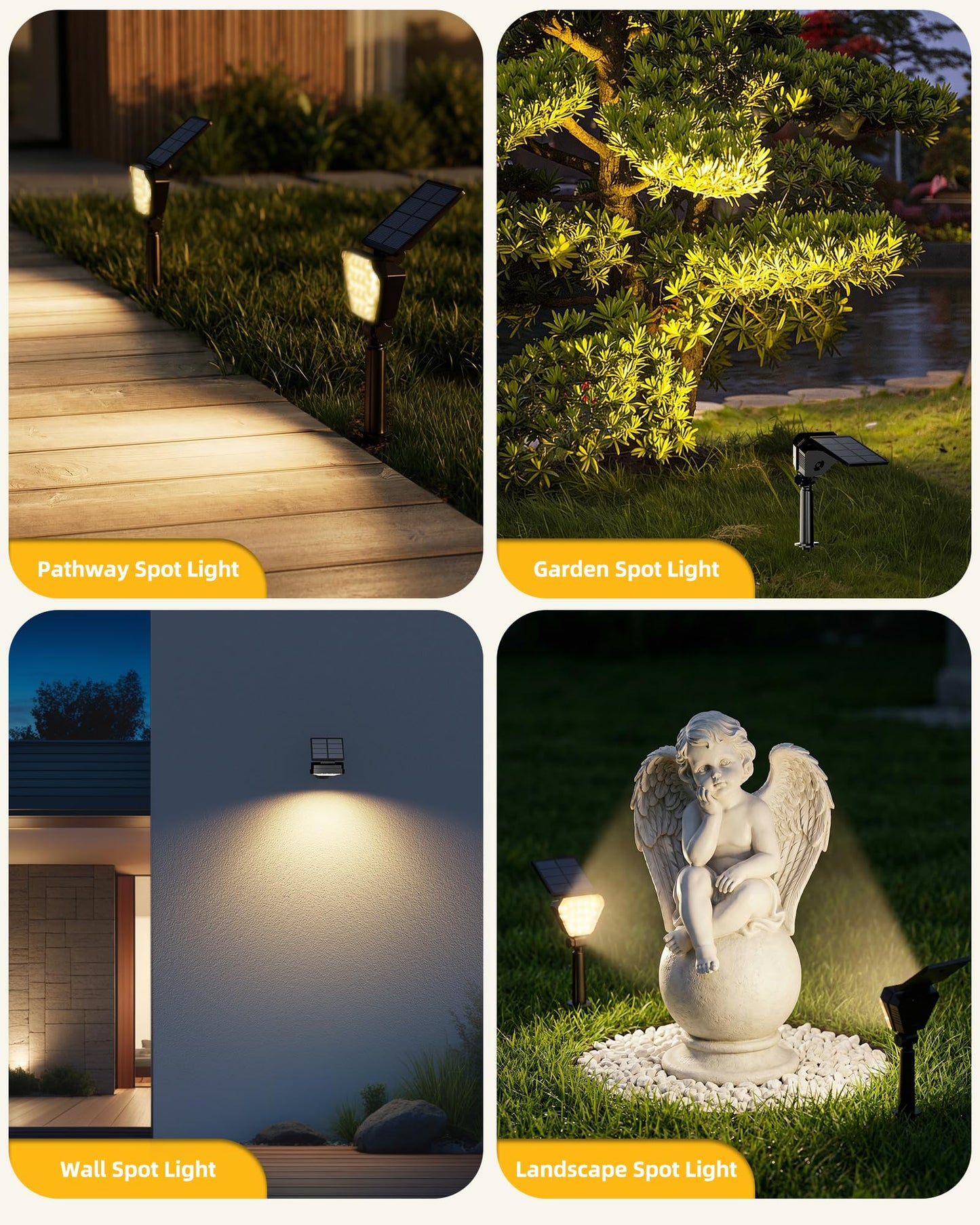 T-SUN Solar Lights Outdoor Waterproof IP65, 6Pack LED Solar Spot Lights Color Changing IP65 Waterproof Smart Auto On/Off for Outside Landscape Garden Yard Lawn Pathway Patio Driveway
