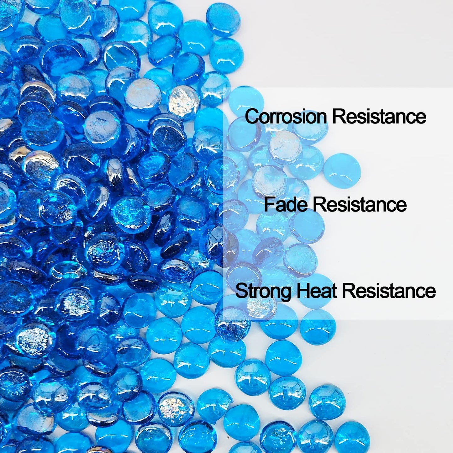 Kleuete 10 Pound Fire Pit Glass 1/2 Inch Reflective Round Fire Glass Drops Beads Rocks for Natural or Propane Fire Pit and Landscaping Pacific Blue