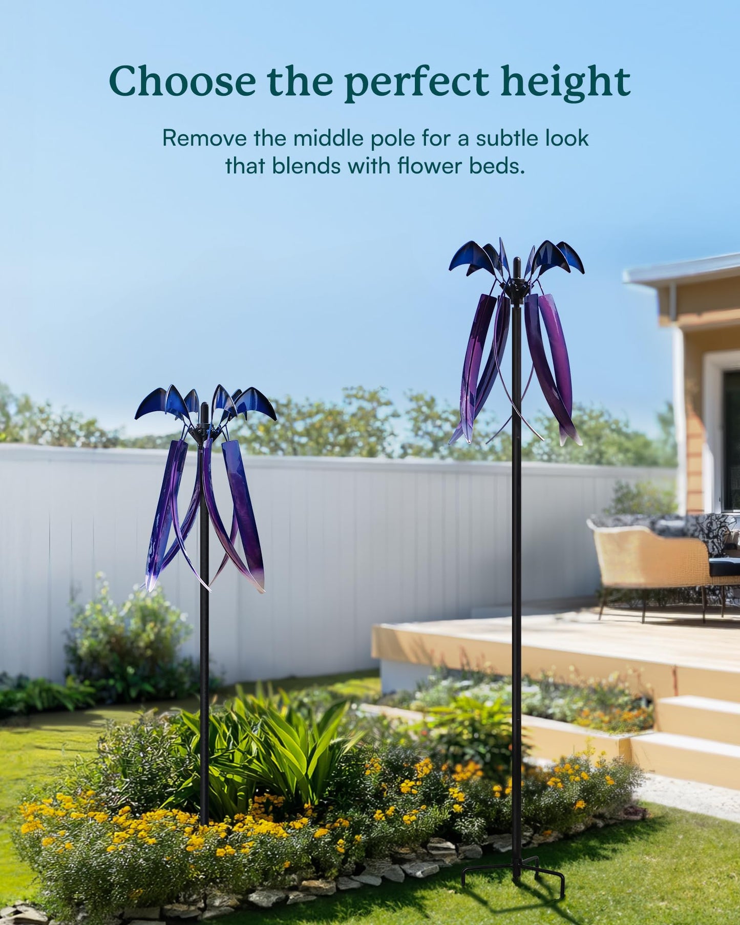 Cyan Oasis Wind Spinners for Yard Garden, Large Outdoor Metal Wind Spinner with Stake, Kinetic Wind Sculptures & Spinners Windmill for Outside Lawn Yard Art Decor(15" W x 73" H)