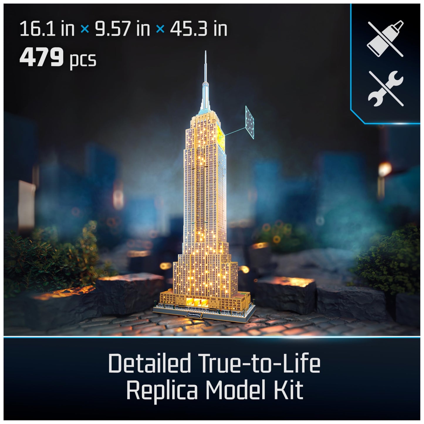 4D Build, Architect Series Empire State Building 3D Model Kit with LED Lights, Desk Décor, Adult Puzzles, Building Toys, 3D Puzzles for Adults & Teens, 479 Pieces, for Ages 12 & Up