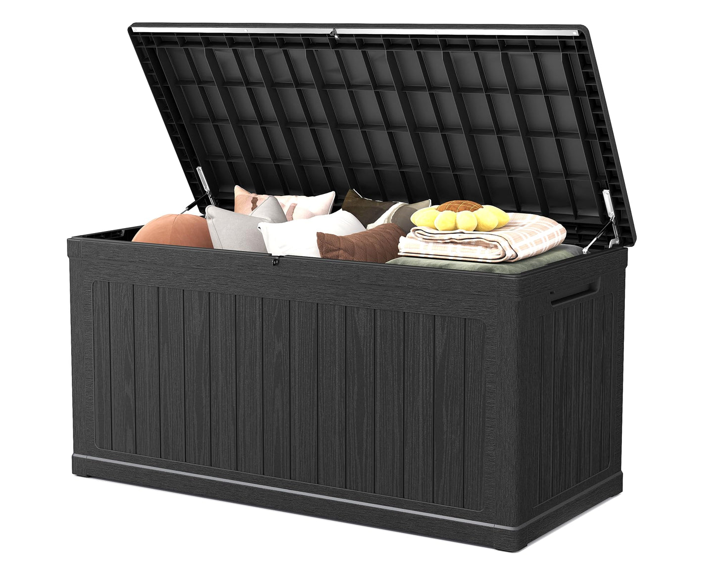 Skepphlay 260 Gallon Deck Box Lockable, Outdoor Storage Box Waterproof and UV Resistant, Large Patio Storage Box with 1000 lbs Capacity, for Garden, Patio Furniture, Pool (Black)