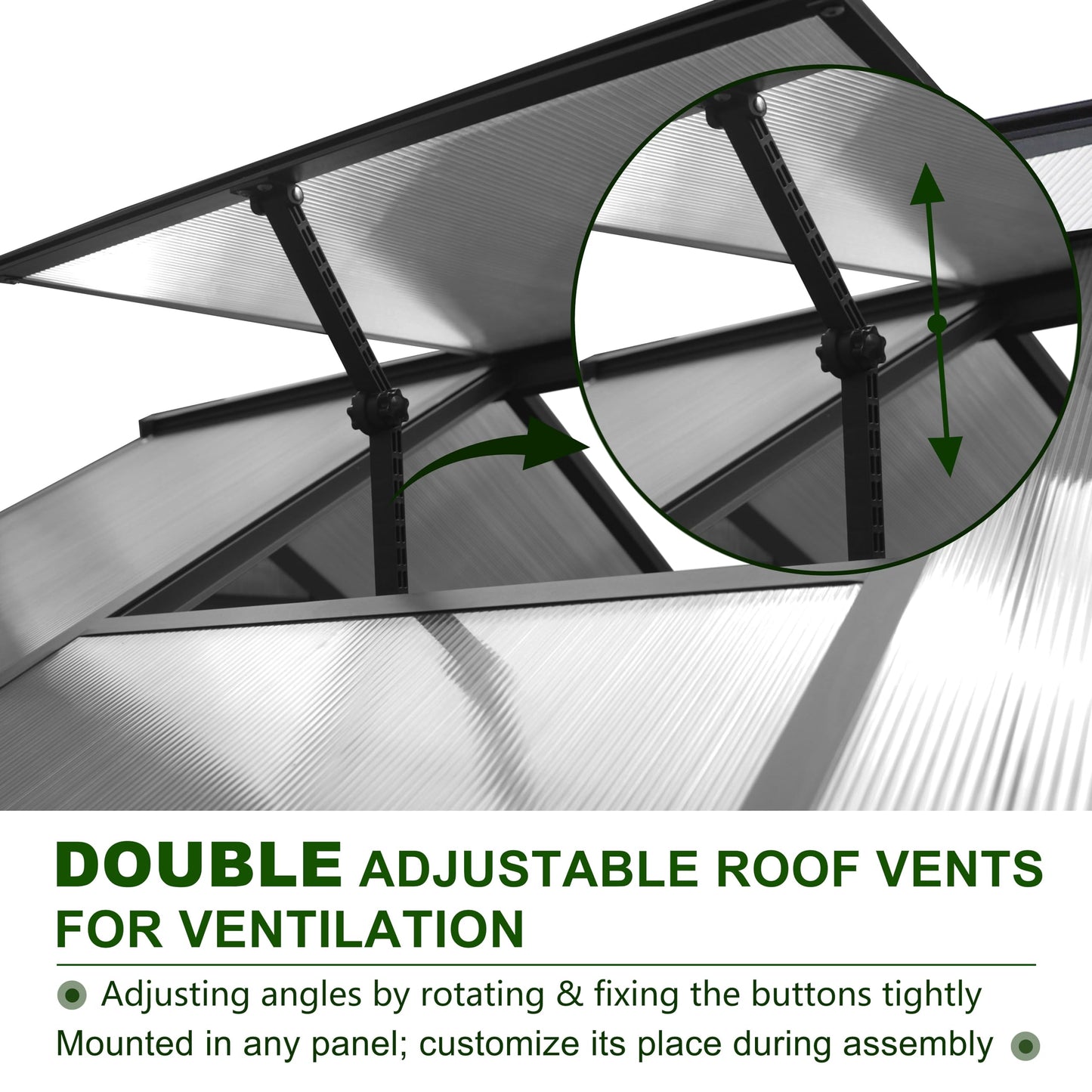 VEIKOU 8x12 FT Polycarbonate Greenhouse for Outdoors, Outdoor Greenhouse Kit with 2 Adjustable Vents, Riveted Structure, Aluminum Frame, Walk-in Green House for Backyard, Garden, Gray