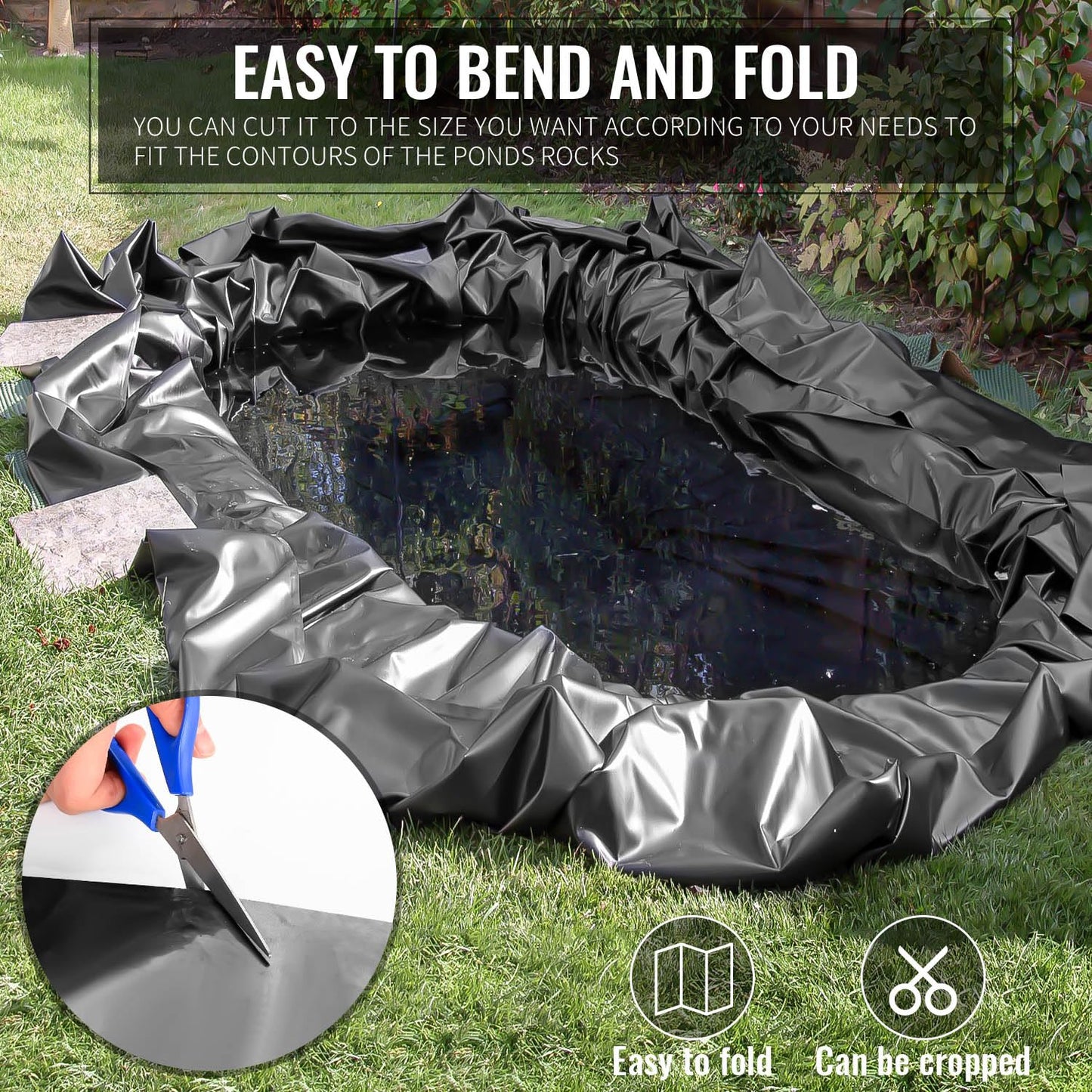 ALDMIO 10x15 ft Pond Liner, HDPE Thickness Fish Pond Liners for Outdoor Ponds, Ponds Liner for Waterfall, Fish or Koi, Streams Fountains