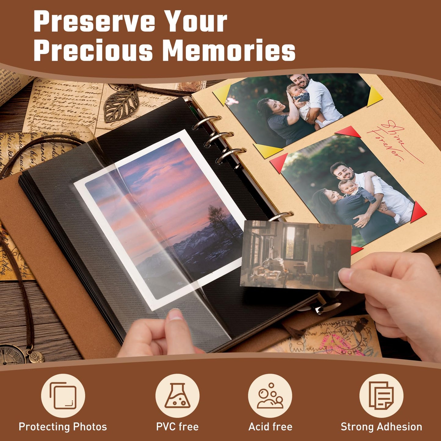 Travel Scrapbook Album Waterproof Photo Album with Writing Space 64 Pages Self Adhesive & 40 Journaling Pages DIY Memory Photo Book Photo Scrapbook Album Kit for Wedding Family Vacation
