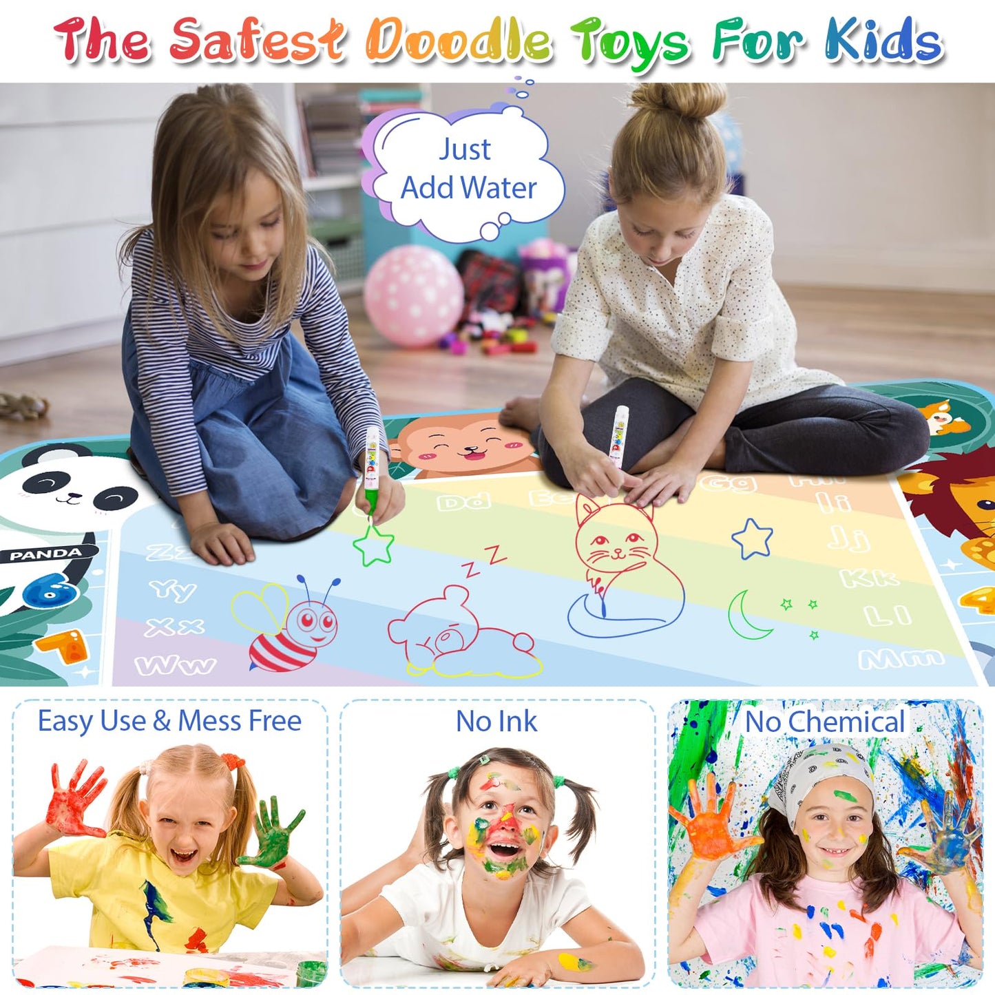 Water Doodle Mat 40 x 32 Inch Kids Water Painting Doodle Drawing Mat Toy Writing Mess Free Coloring Extra Large Magic Educational Toys for Boys Girls Age 4 5 6 7 8 Year Old Christmas Birthday Present
