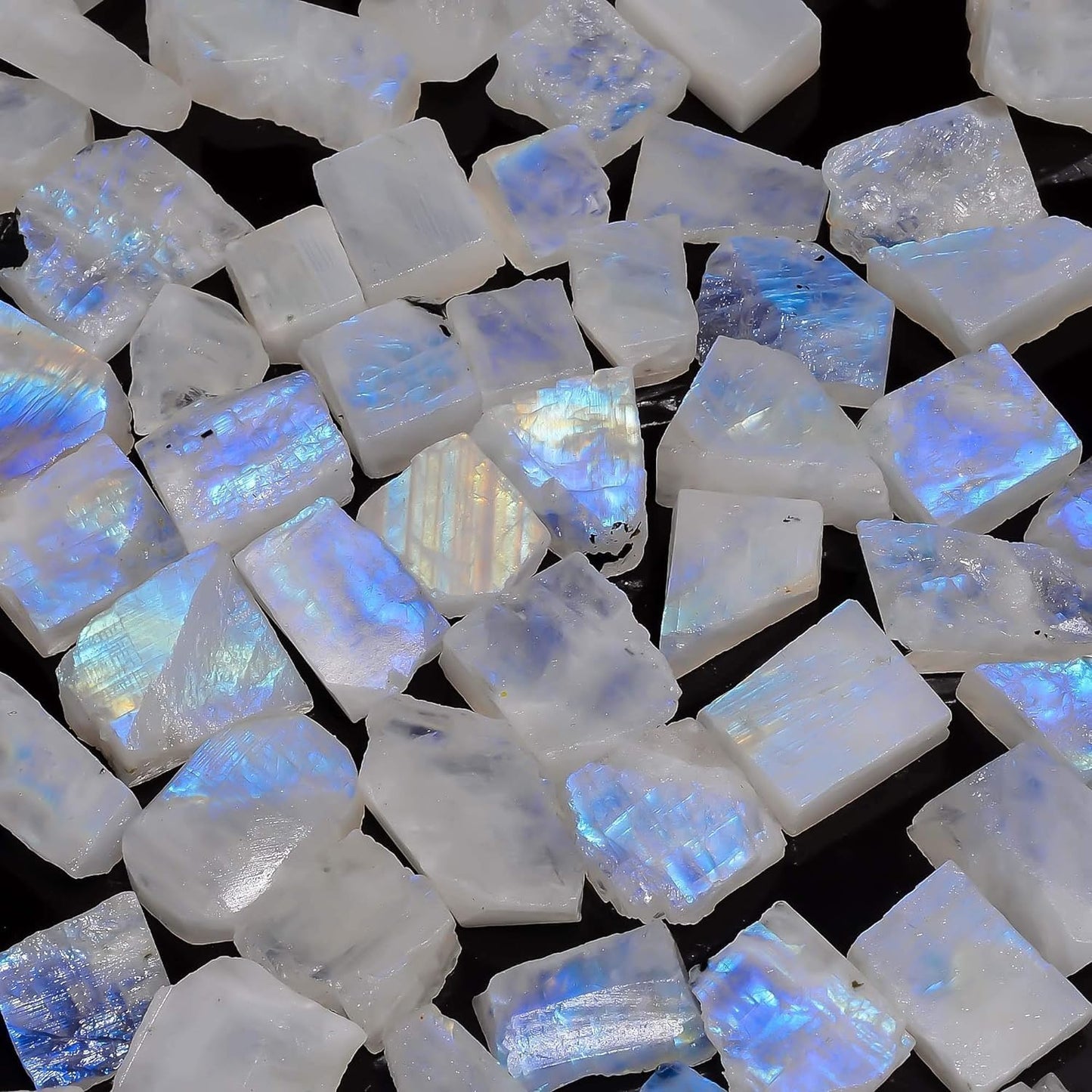 Gemkora 8-10pcs Natural Rainbow Moonstone Rough Gemstone, Raw Crystals Rock, Jewelry Making Supply, Healing, Crafts-DIY Stone, Wire-wrapping, Tumbling, 10 to 15 mm