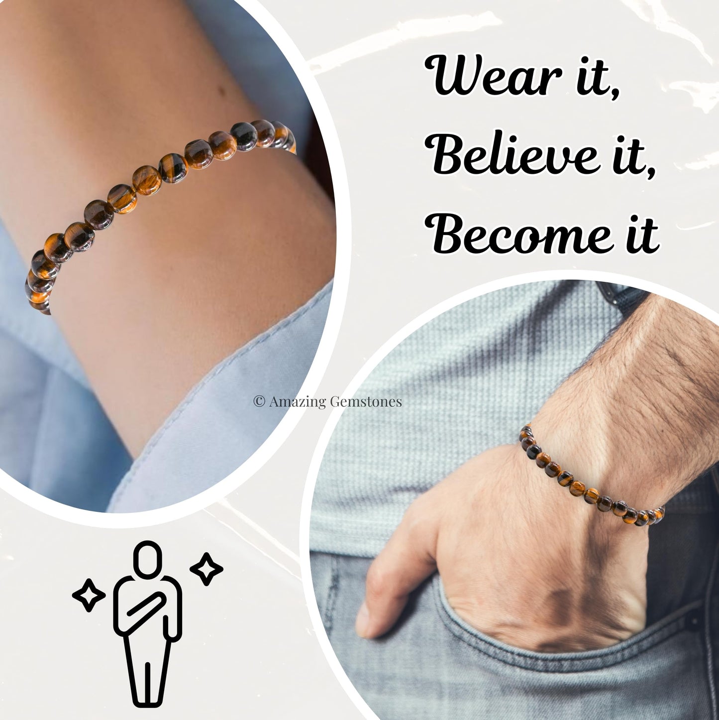 Amazing Gemstone Tiger Eye Bracelet for Women Men's Gifts - Protection Healing Crystal Bracelet - 6mm Gemstone Beaded Adjustable Bracelet