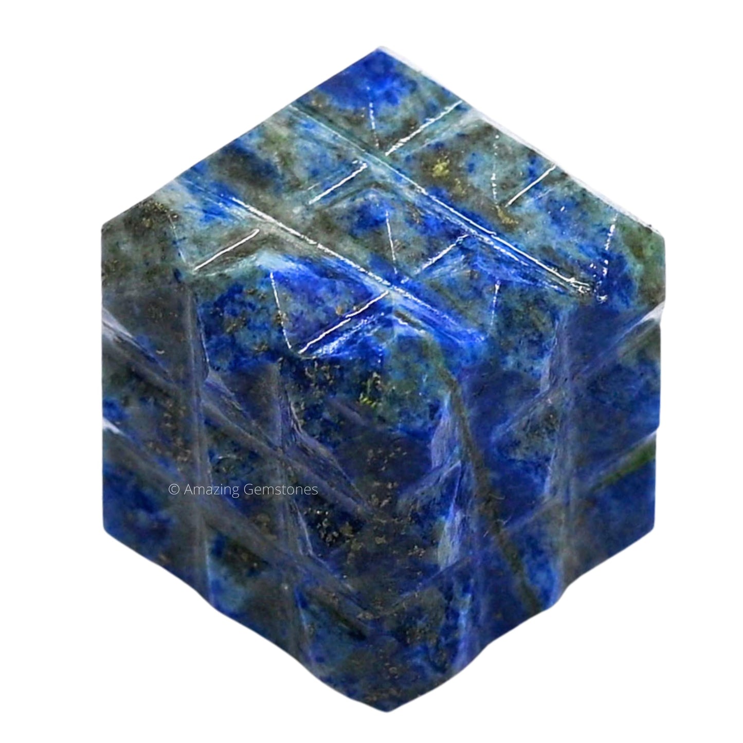 Amazing Gemstone Lapis Lazuli Crystal Cube with 54 Pyramid - 1" Mini Lemurian Pyramid Cube Figurine of Natural Stone Pyramid for Meditation, Reiki, Chakra Balancing Vastu Pooja and Crystal Grids