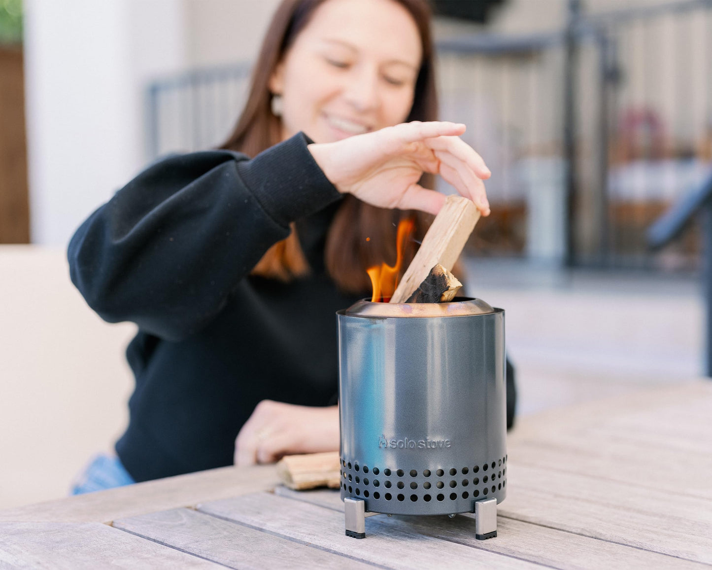 Solo Stove Mesa, 5.1 Inch Tabletop Fire Pit with Stand - Smokeless, Stainless Steel Fire Pit for Camping, Outdoor & Patio- Wood Burning or Pellet Fueled Portable Bonfire, 1.4lbs, Gunmetal