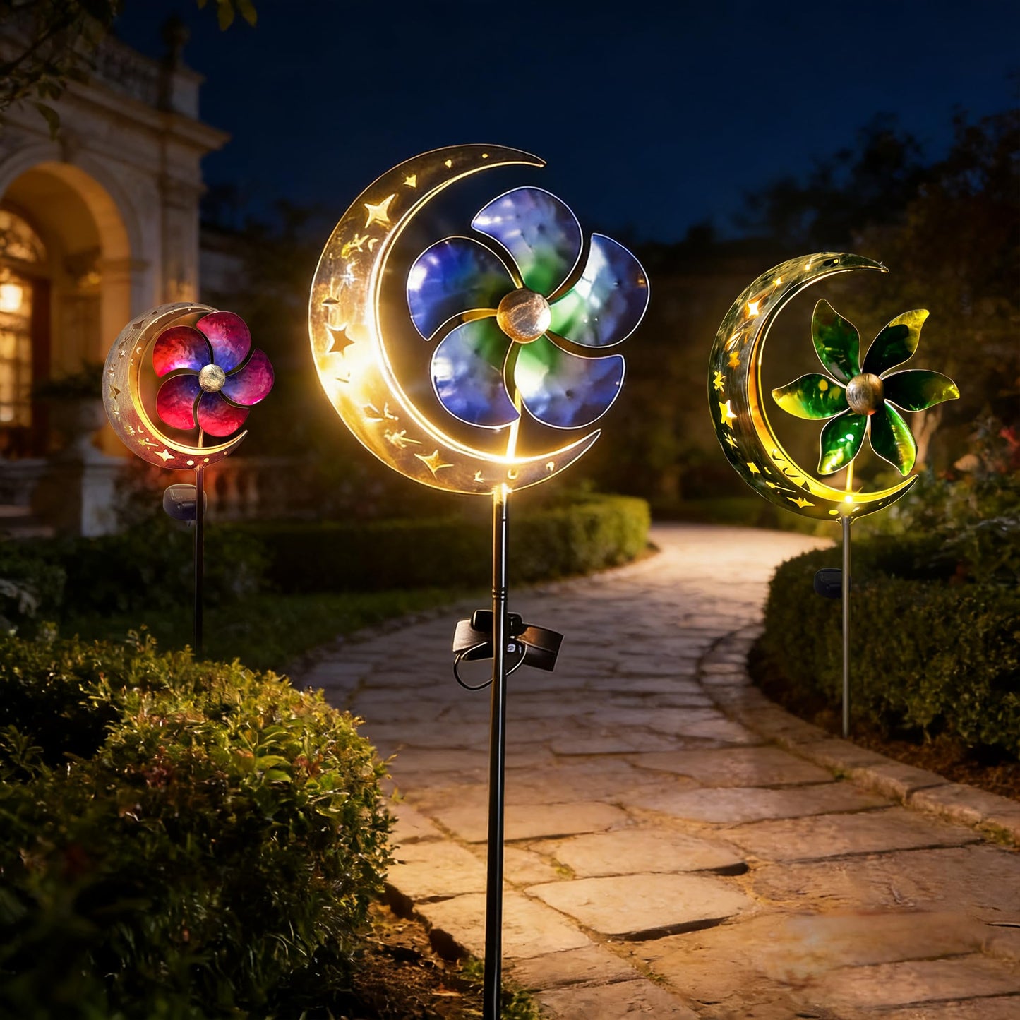 SunKite Spinner Windmill Moon Outdoor Lights Waterproof,Solar Moon Garden Light Outdoor Decorative Stakes Lights Yard Garden Patio Lawn Pathway Decoration Gifts Grandma Mom