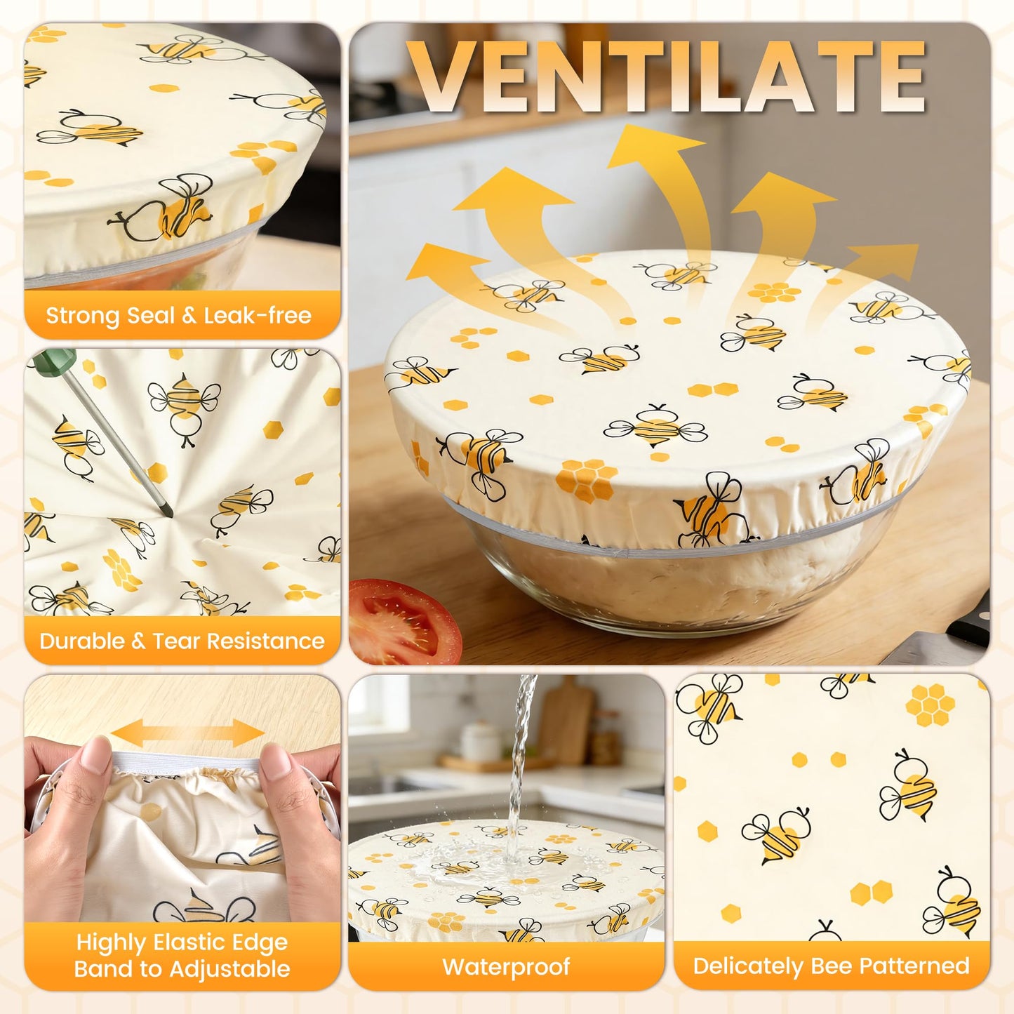 Reusable Bowl Covers for Bread Proofing, 2 Large Beeswax Bowl Covers with Elastic Band, 12 in Sourdough Bowl Cover for Food Storage and Food Preservation, Gifts for Bakers
