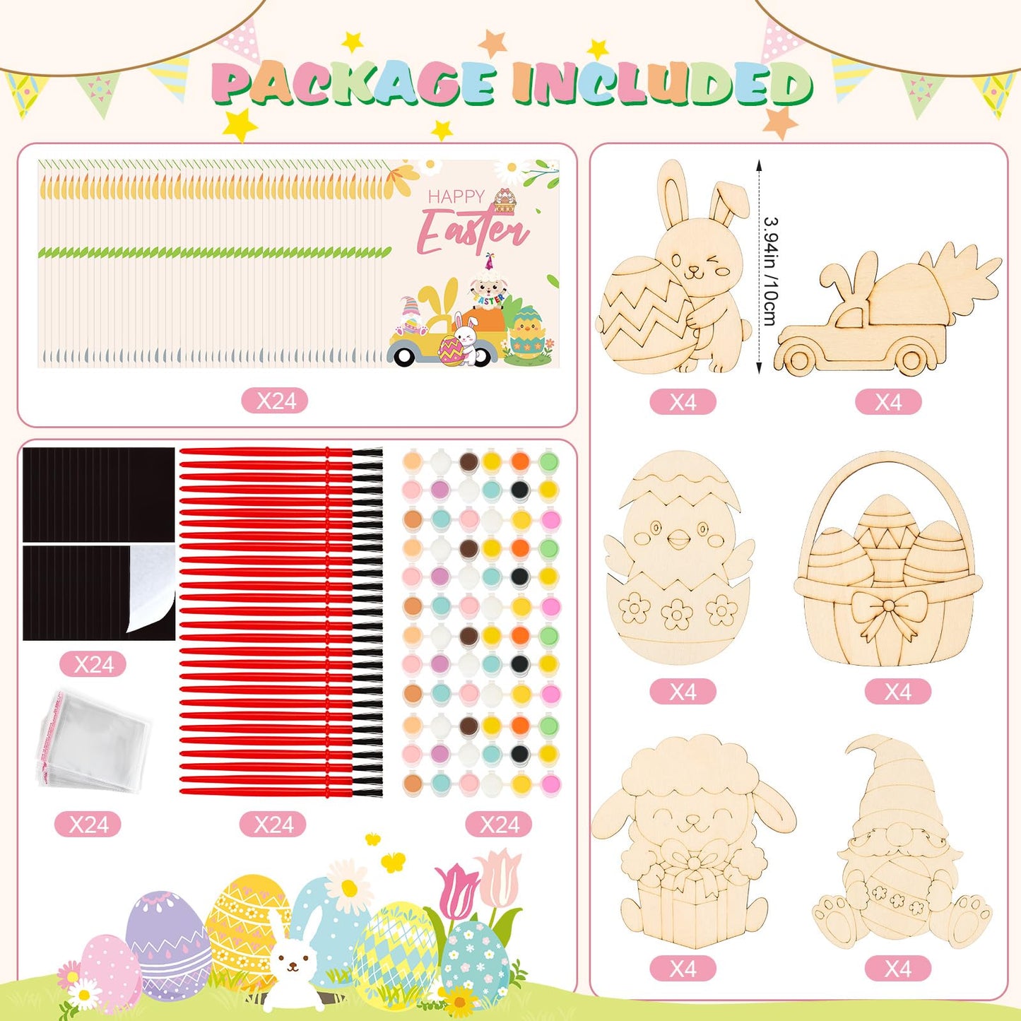 Bafeil 24 Set Unicorn Birthday Party Favors - Wooden Painting Crafts Kit with Cards, Fridge Magnets for Group Prizes, DIY Unicorn Birthday Decorations, Goodie Bag Stuffers, Gift