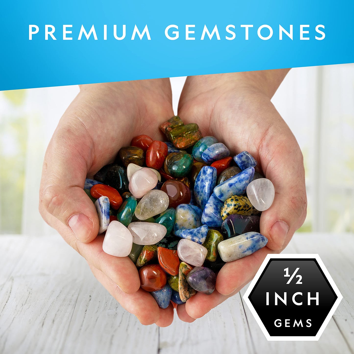 National Geographic Premium Polished Stones - 2 Pounds of 1/2-Inch Tumbled Stones and Crystals Bulk, 4500+ Carats, Rock and Mineral Kit, Rocks for Kids, STEM Toys