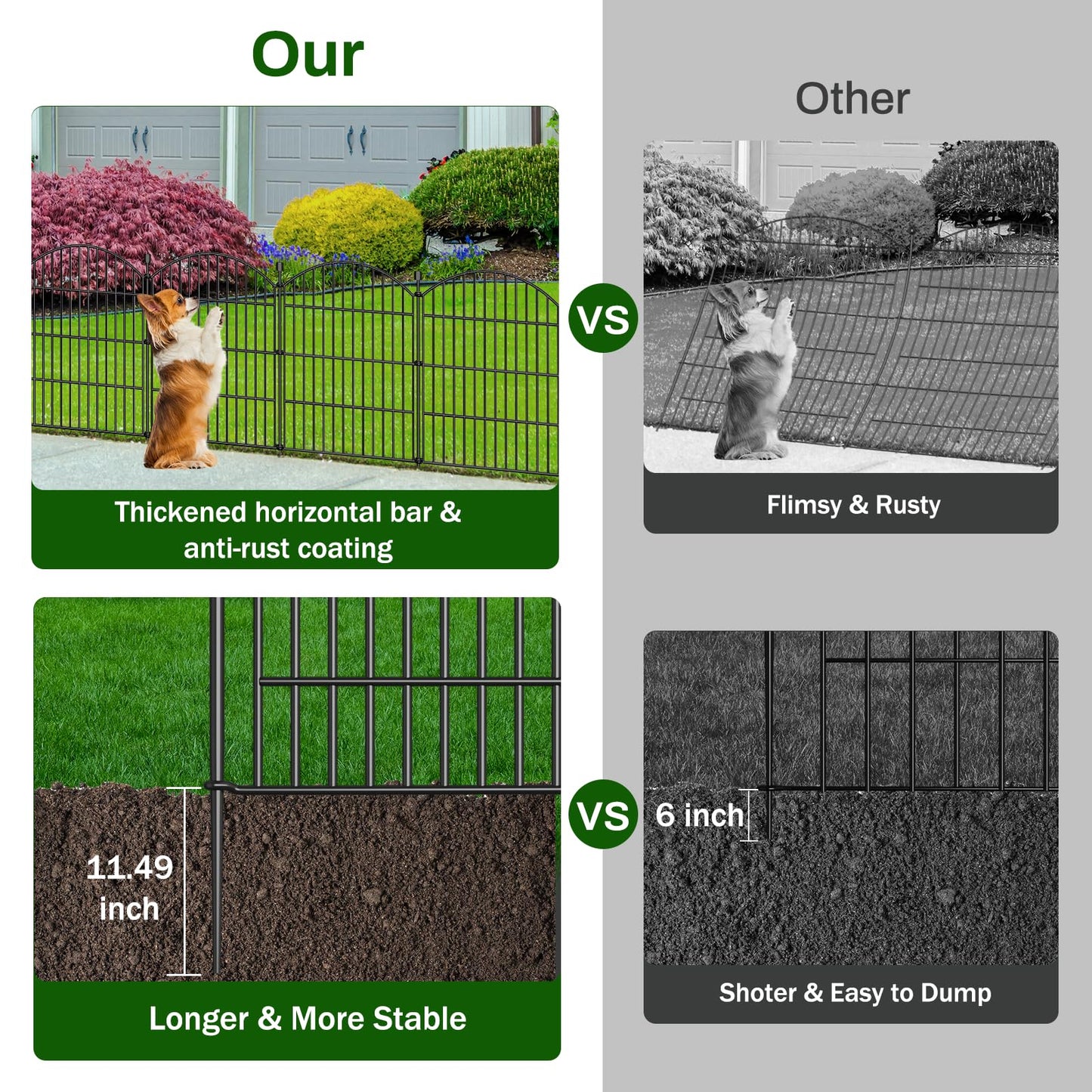 10 Panels No Dig Decorative Garden Fence with Gate - 24 in (H) x 20 ft (L) Dog Rabbits and Pets Fence Outdoor for Yard, Animal Barrier Tall Rustproof Metal Wire Fencing Border for Garden and Patio