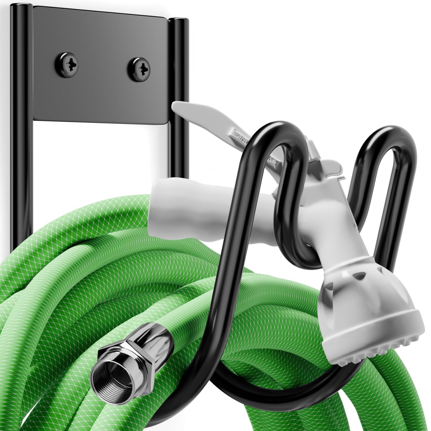 Black Metal Garden Hose Holder - Wall Mounted Water Hose Holder - Hose Hanger Heavy Duty for Water Hose Extension Cords Vacuum Hose (1 Pack)
