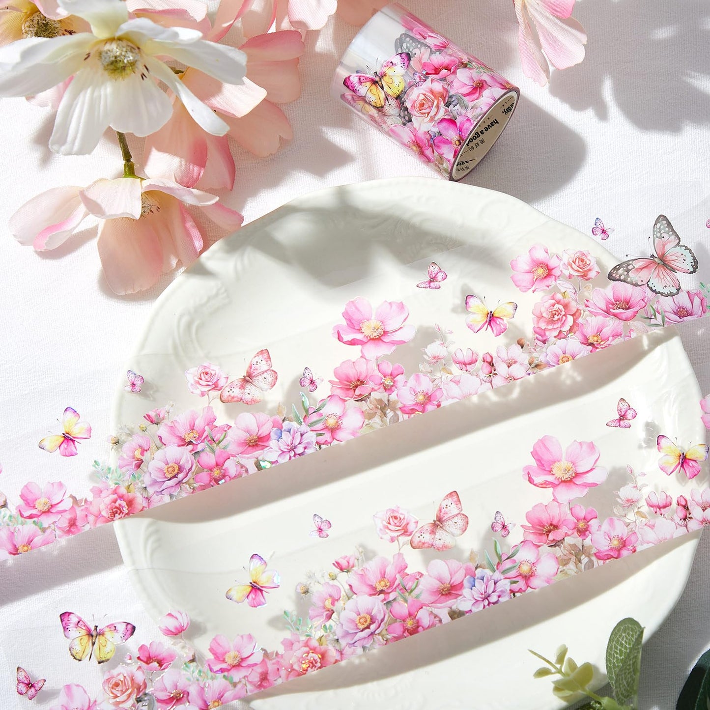 Gilprop 5 Rolls Floral Washi PET Tape Set Flower Butterfly Scrapbook Junk Journal Supplies, Clear Decorative Tape Stickers DIY for Arts Crafts Bullet Planner, 50mm Wide x 78. 74 Inch Long/roll
