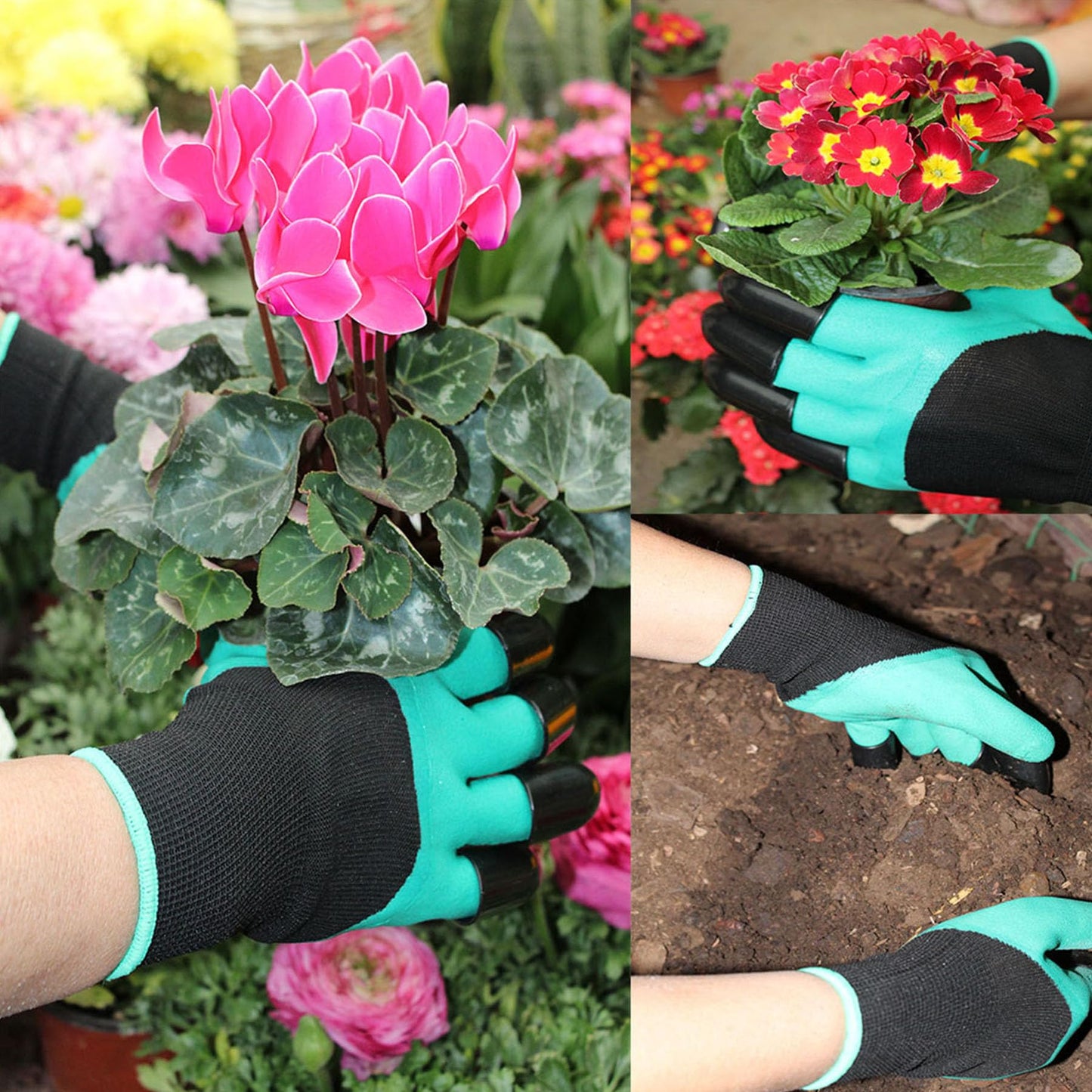 UIOOIU Gardening Gloves with Claws for Digging Planting and Weeding Waterproof Breathable for Gardeners (4 Pairs Brown and Green)