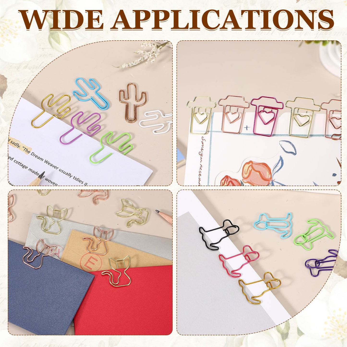 PATIKIL 60Pcs Paper Clip, Cactus Shape Metal Paper Clip Rust-Proof Small Cute Lovely Decorative Bookmarks for Notebook Document Office Home Supplies, Gold
