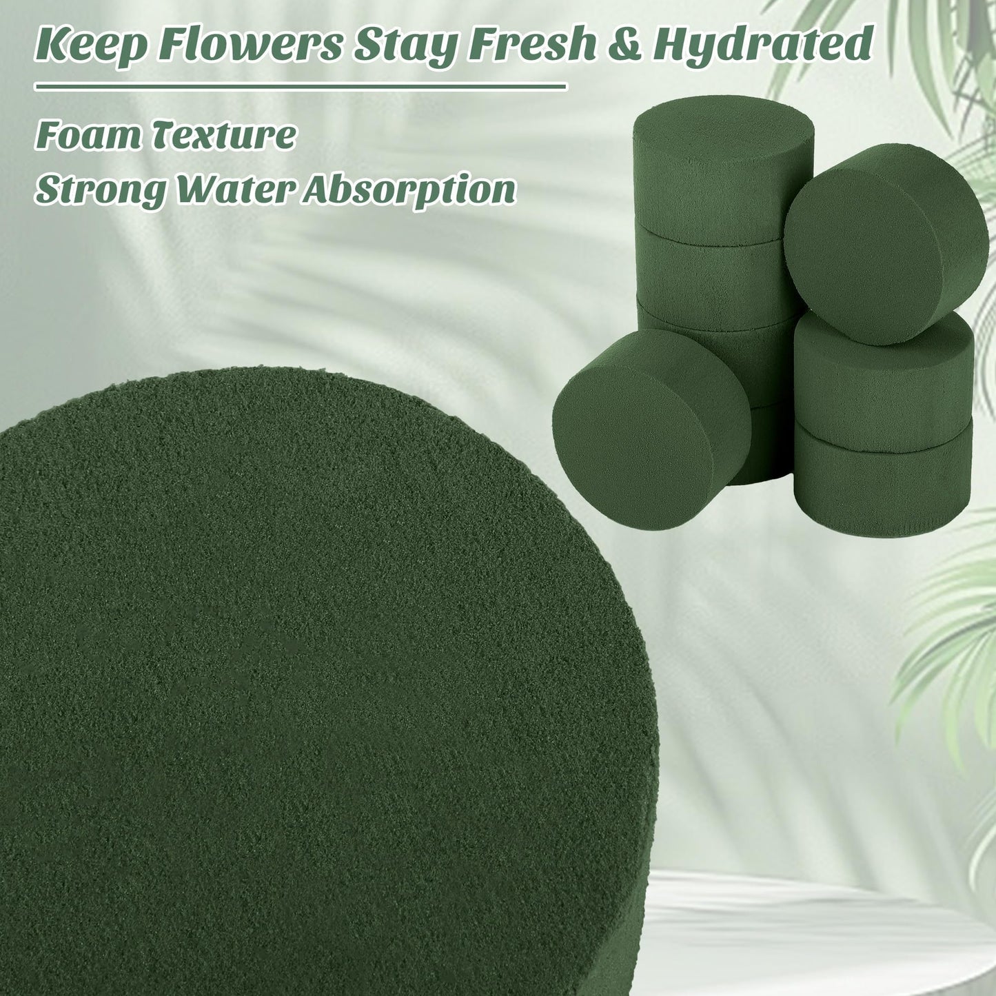 Hahood 18 Packs Round Floral Foam Blocks Green Wet Dry Flower Foam Bricks 3.15 Inch DIY Flower Arrangement Supplies Kit Florist Block for Aisle Flowers Wedding Party Decorations