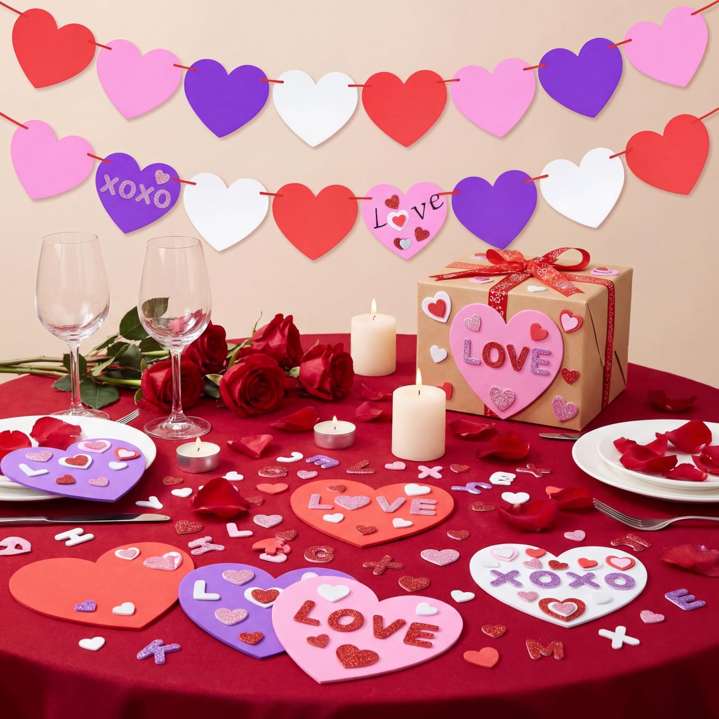 24 Sets Valentine's Day Large Foam Hearts for Crafts 6 Inch Self Adhesive Foam Stickers Hearts Shape for Valentines Day DIY Party Favors Decorations Teacher Supplies