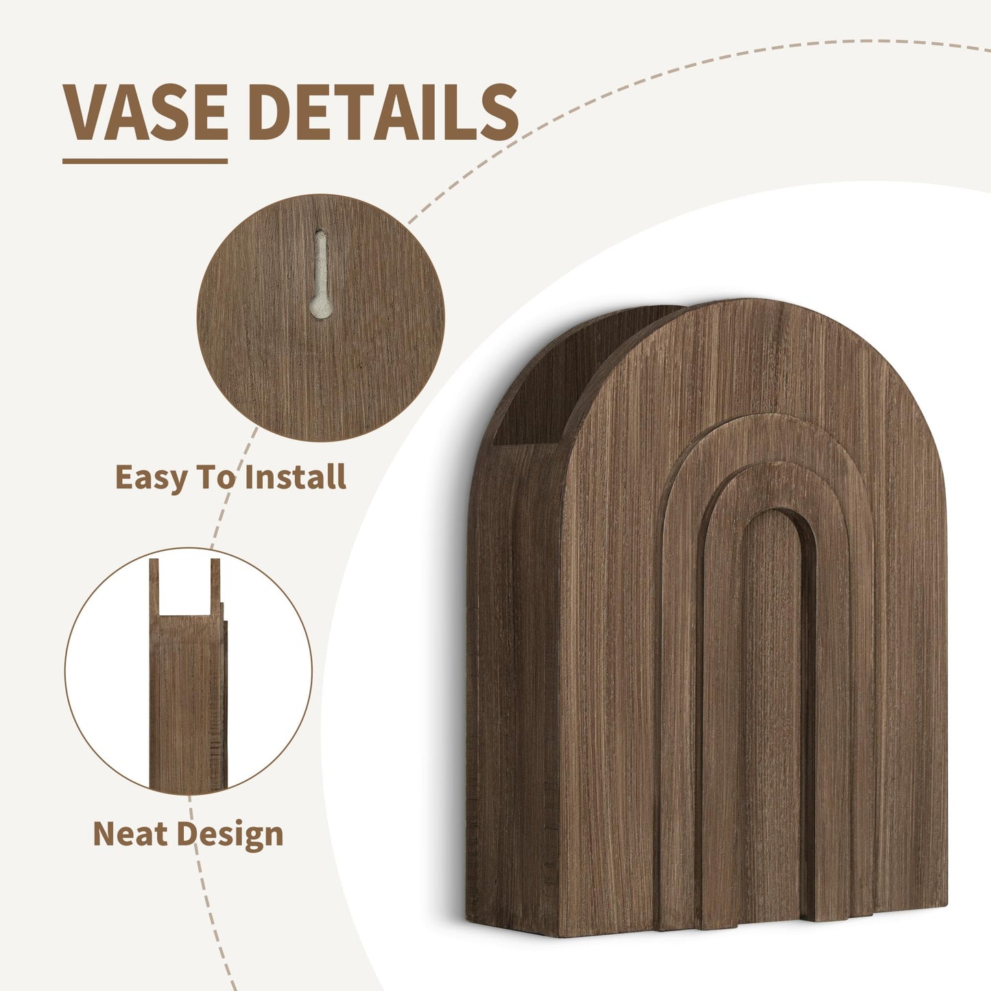2 Pack Wood Wall Vase Natural for Pampas Grass & Dried Flowers, Rustic Farmhouse Decor for Bathroom Living Room Bedroom, Wooden Wall Planter