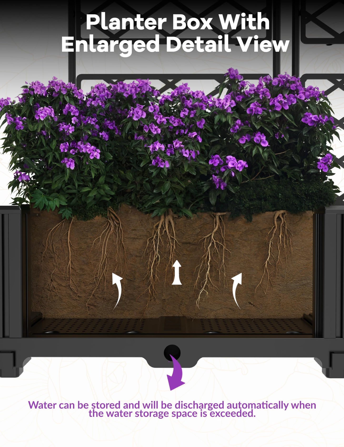 BouPower 4pcs Raised Garden Bed with Trellis & Privacy Screen, 63" h Tall Vertical Planter Box for Climbing Plants, Outdoor Garden Planter Box with Drainage Holes for Patio Balcony, Black