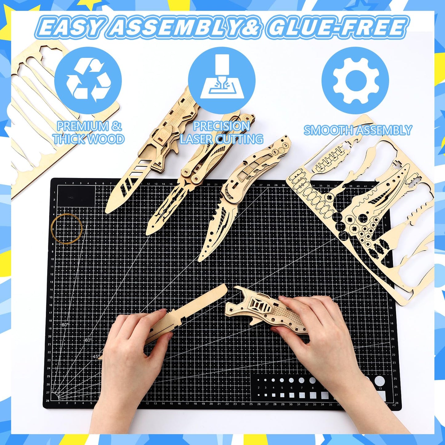 Teyva Daily 4 Pack 3D Wooden Puzzle for Adults DIY Wooden Puzzles Knife Kit Brain Teaser Mechanical Model Building Toy for Adult Craft Hobby Wood Graduation Art Gift for Teens Men Puzzle Fans