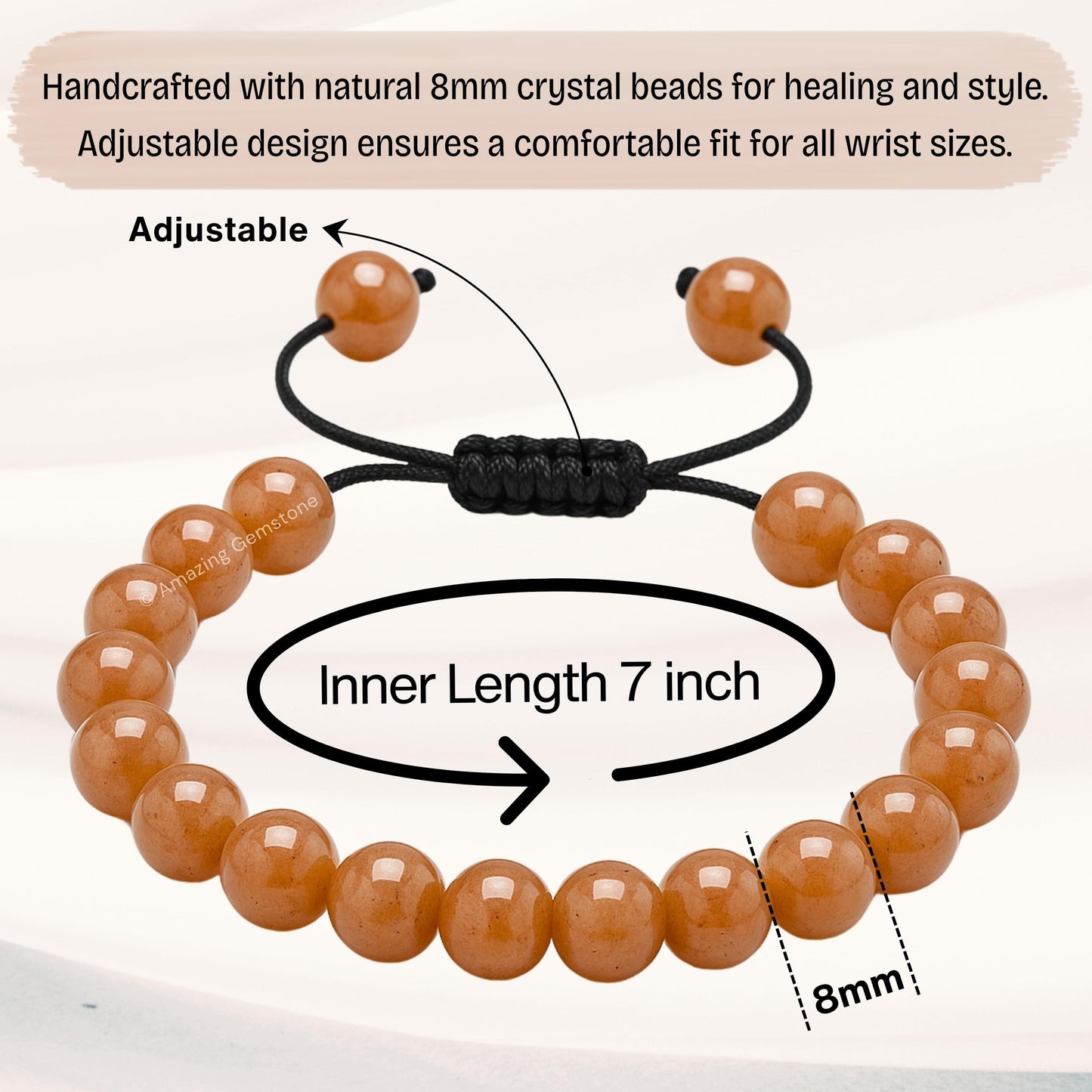 Amazing Gemstone Sunstone Bracelet for Women Men's Gifts - Protection Healing Crystal Bracelet - 8mm Gemstone Beaded Adjustable Bracelet