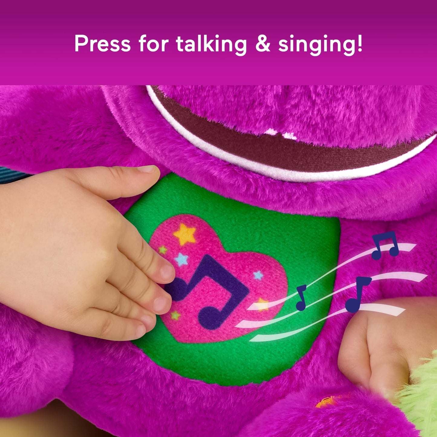 Fisher-Price Barney’s World Toddler Toys, Barney Tall Plush, 10.5 -inch Figure with Sounds, Soft Texture for Play, Kids Ages 2+ Years