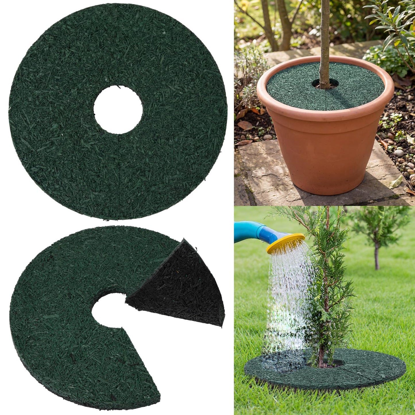 Peryiter 2 Pcs Double Side Rubber Mulch Tree Ring, Heavy Duty Rubber Mulch Mat, Tree Root Protector Mat Reversible Round Root Ring Weed Barrier for Prevent Animal Dig (Green)