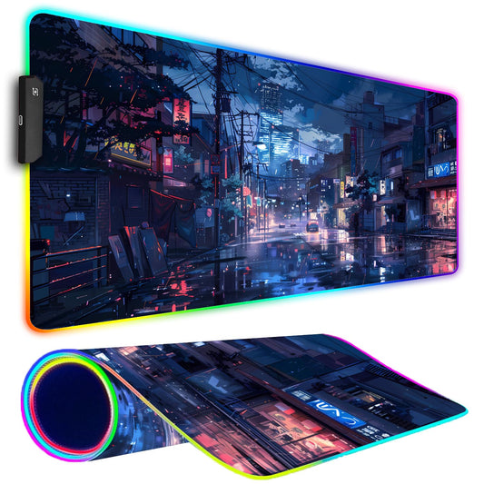 Armanza RGB Gaming Mouse Pad, Large Mousepad with Led Light, Gaming Accessories Keyboard Pad for Desk, Non-Slip Rubber Base Big Mouse Mat for Gamer, 31.5 X 11.8 Inch, Japanese Streets