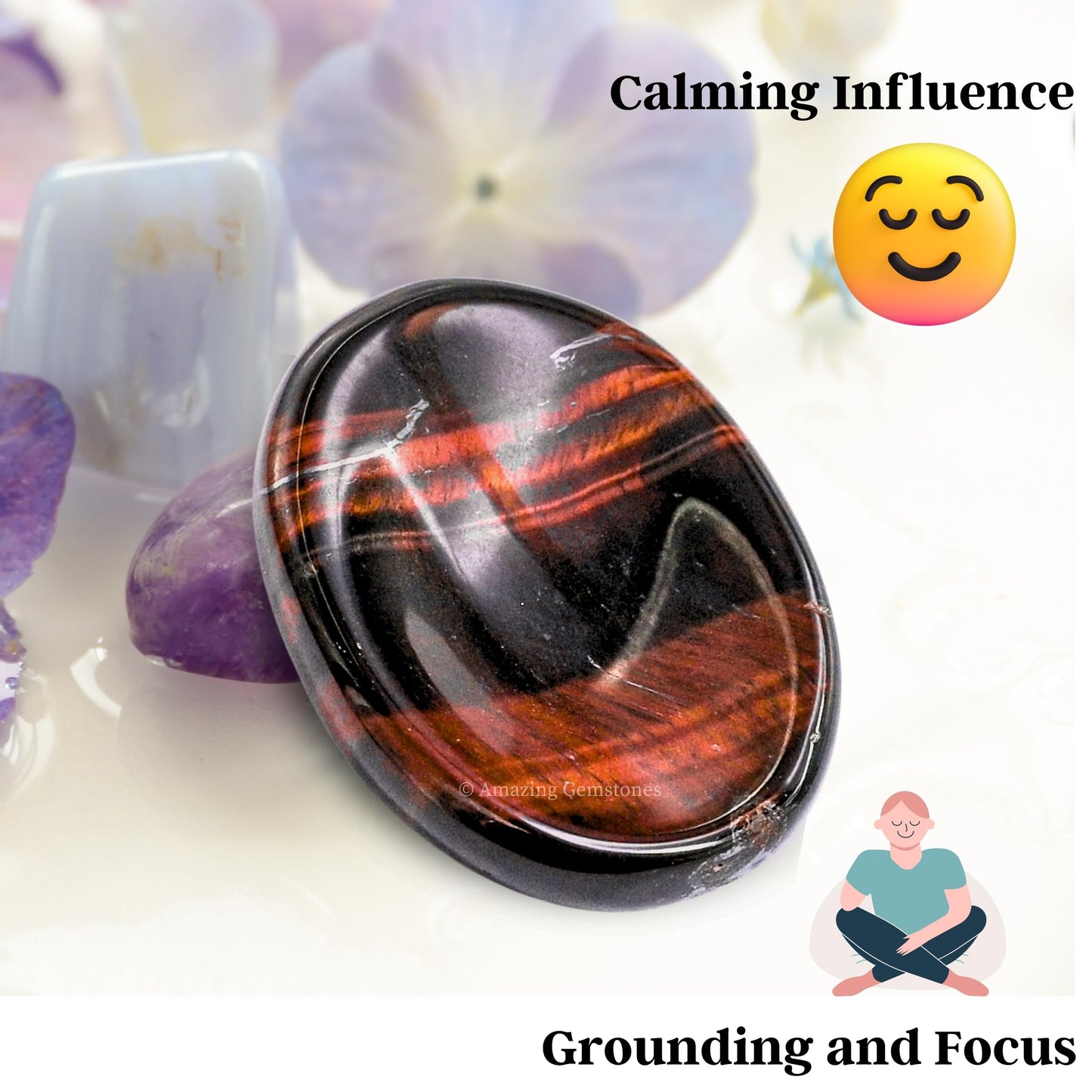 Amazing Gemstone Red Tiger Eye Worry Stone Crystals and Healing Stones - Worry Stones for Stress Relief Gifts - Piedra Crystal Fidget for Meditation - Unique Stocking Stuffers and Birthday Gifts