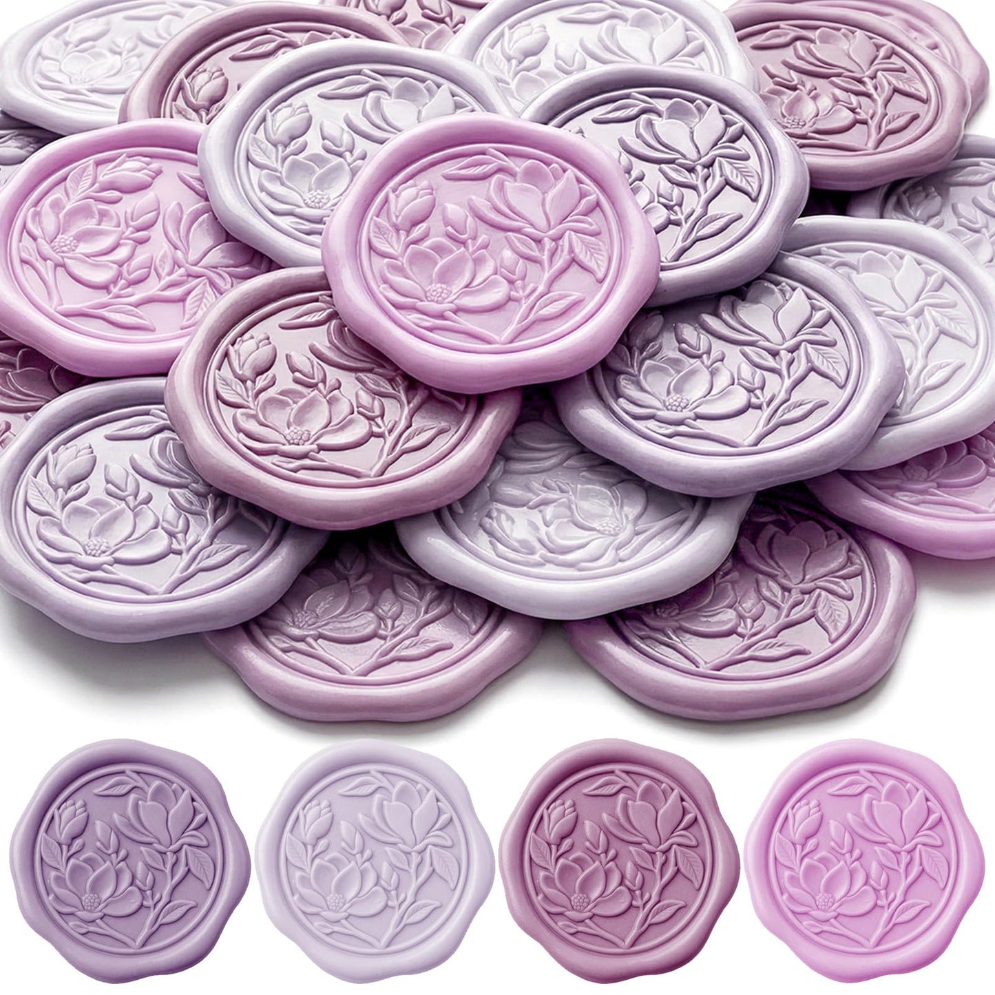 Jaloro 60 Pcs Wax Seal Stickers Magnolia Envelope Seals Wedding Botanical Wax Stickers for Wedding Engagement Baby Shower Party Favor Invitations Scrapbooking Mother's Day Gift Wrap(Purple Series)