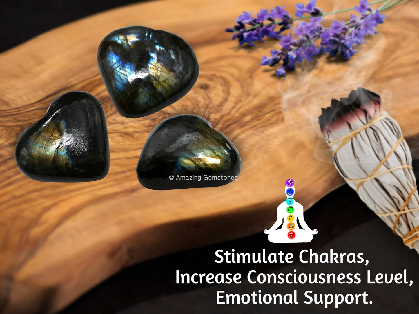 Amazing Gemstone Labradorite Crystal Heart Palm Stone - Pocket Massage Worry Stone for Natural Body Chakra Balancing, Reiki Healing and Crystal Grid