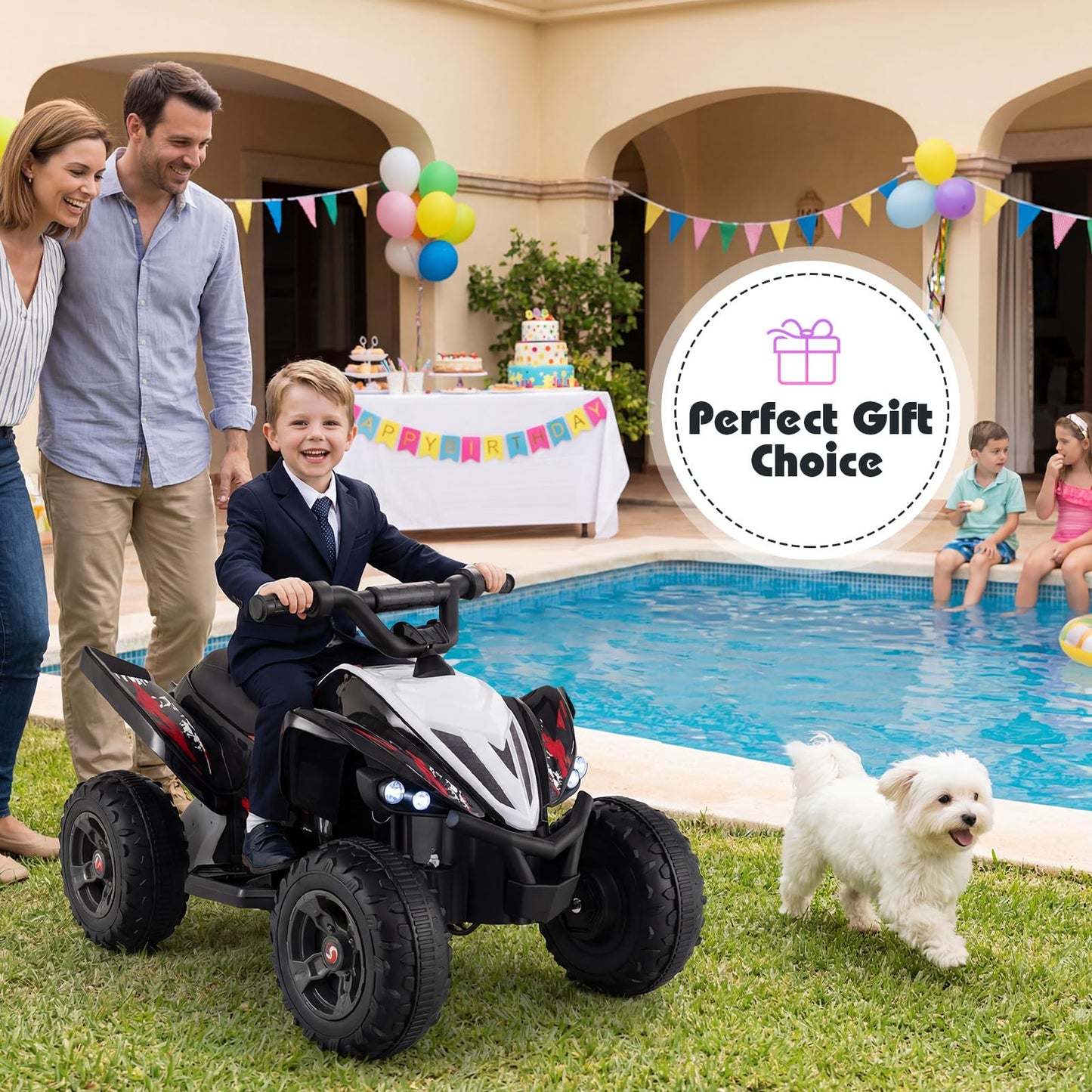 Costzon Kids ATV, 12V 4-Wheeler Quad Electric Vehicle w/ 7 mph Max Speed, 15° Climbing, LED Lights, Music, Wireless Connection, Toddler Ride On ATV Toy, Gift for Boys Girls Aged 3+ (Deep Black)