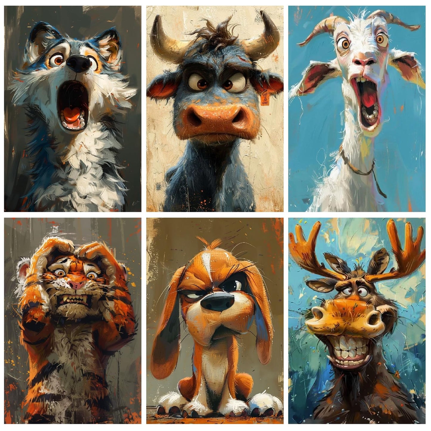 Canrichshop 6-Pack Animals Paint by Numbers Kit for Adults Frameless,Funny DIY Adult Oil Painting Kits on Canvas,Easy Acrylic Paint by Number Beginners for Home Decor 9.8x13.8 Inch
