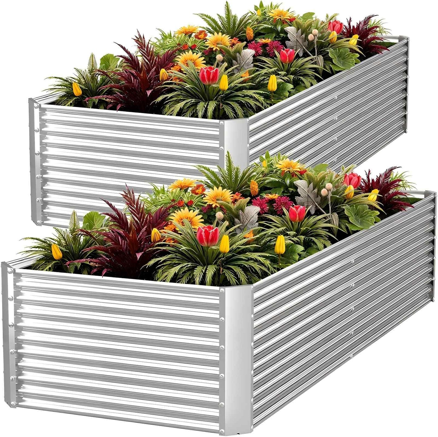 FRIZIONE 2pcs Tall Galvanized Raised Garden Bed Outdoor,Steel Garden Bed for Vegetables,Above Ground Garden Box for Flower,Metal Raised Beds for Gardening - 6x3ft