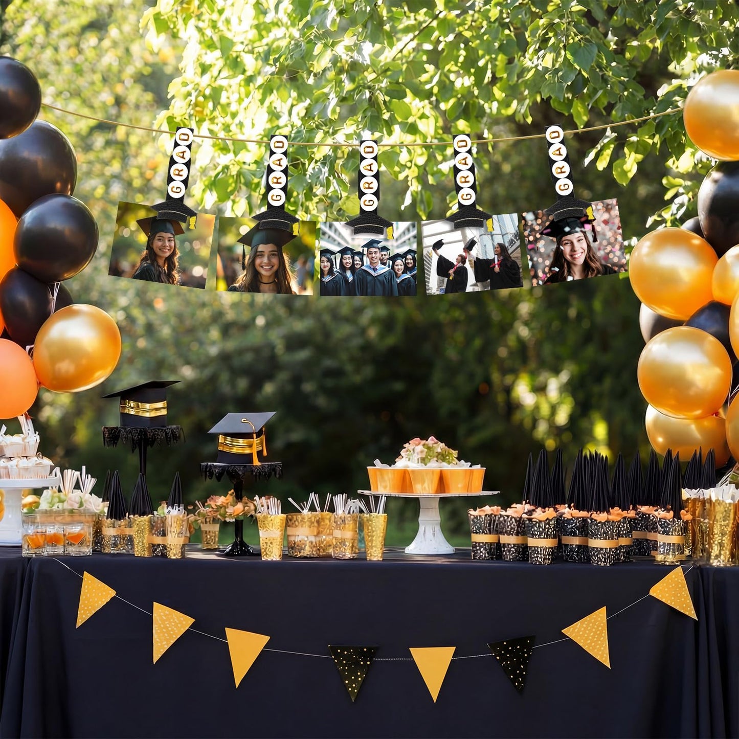 Amyhill Graduation Photo Clips for Picture Display 2026 Graduation Cap Close Pins for Photo Display Banner DIY Craft Kits 50 Clips with 400 Letter Beads 33ft Jute Twine for Grad Party Decorations