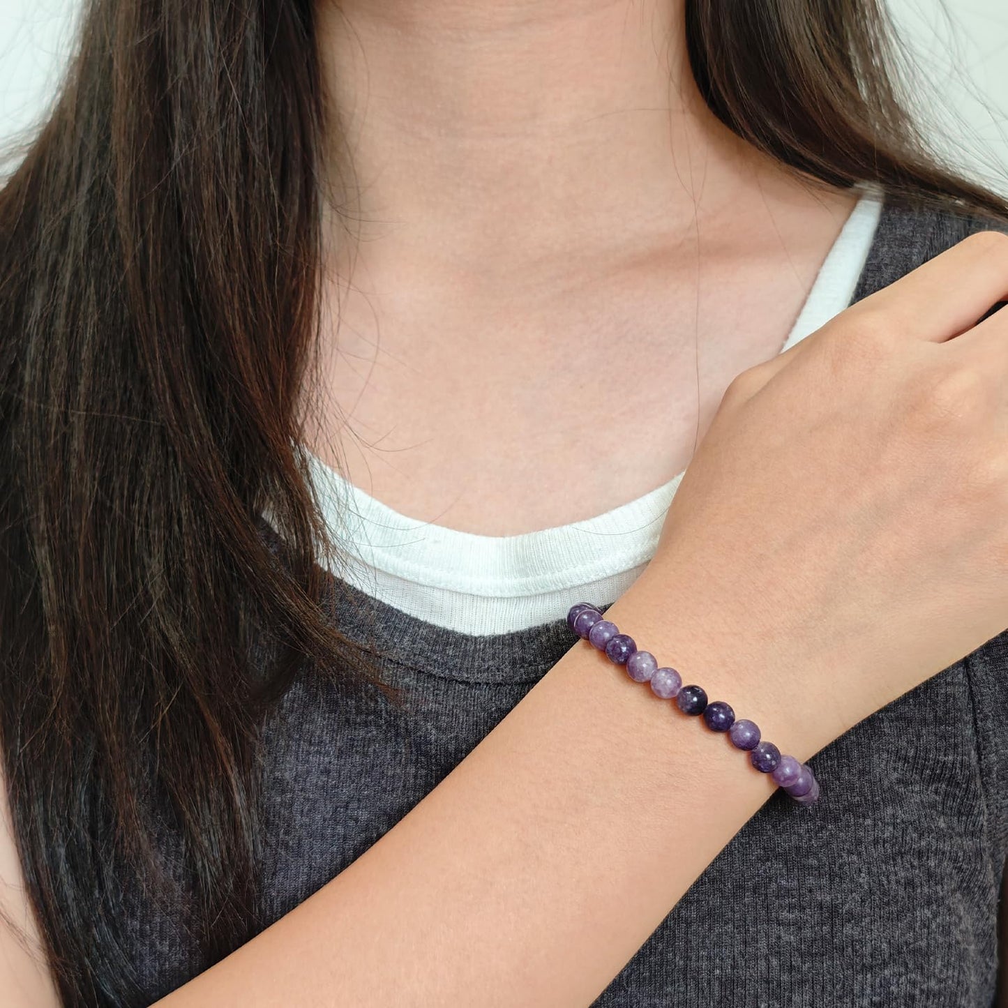 CHCCOYE 6mm Natural Healing Gemstone Bracelet Handmade Yoga Stretch Elastic Bracelet Stress Relief Crystal Jewelry for Men and Women (6mm, Purple Lepidolite)