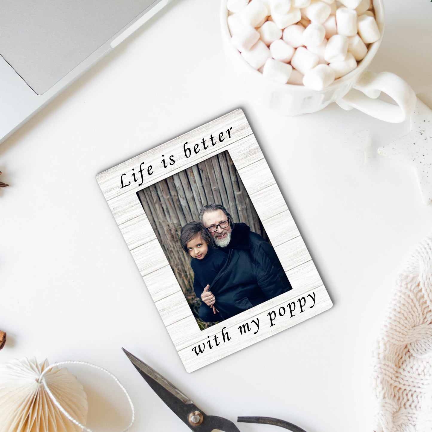 Foyoulame Poppy Gifts Picture Frame 4x6, Poppys Wooden Picture Frame, Christmas Fathers Day Birthday Gifts for Poppys, Life is Better with My Poppy Decorative Photo Frames for Table Desk Decor