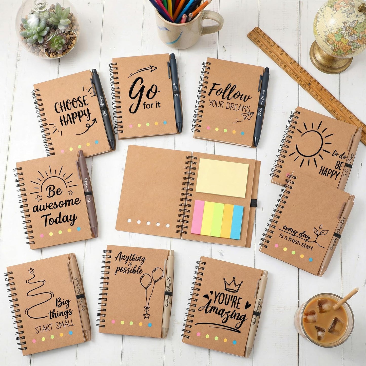 48 Pcs Employee Appreciation Gifts Bulk, 24 Sets Motivational Notebooks with Pens & Sticky Notes, Modern Kraft Inspirational Journals for Coworkers, Staff, Men & Women, Team Building (5.5 x 4.7 Inch)