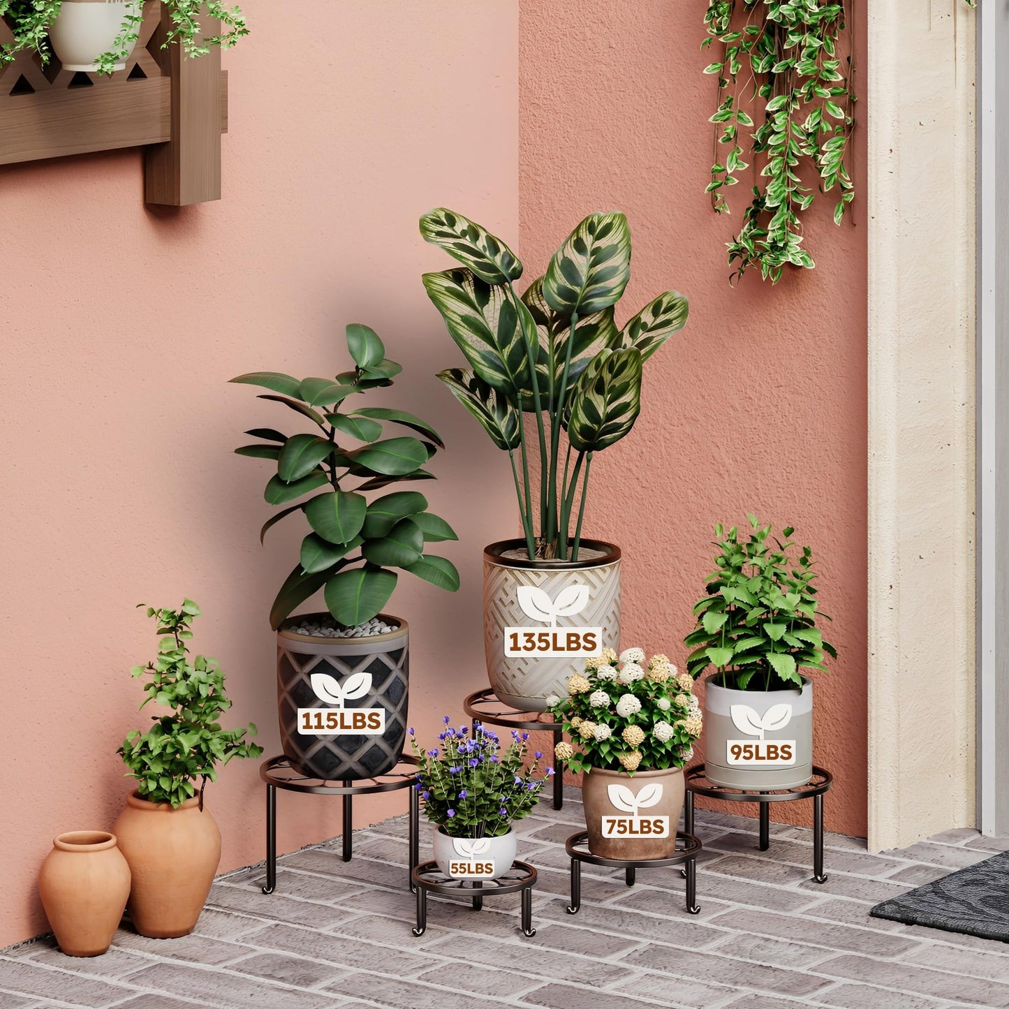 NQW 5 Pack Metal Plant Stand for Heavy Potted Plant for Home Indoor and Outdoor, Multiple Heavy Duty Flower Pot Stand,Multiple Plant Display Rack