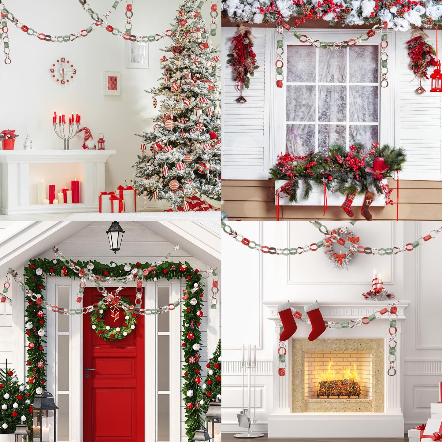 JarThenaAMCS 300Pcs Christmas Paper Chains Double-Sided Red Green Decorative Paper Links for Winter Xmas Party Favors DIY Crafts Supplies
