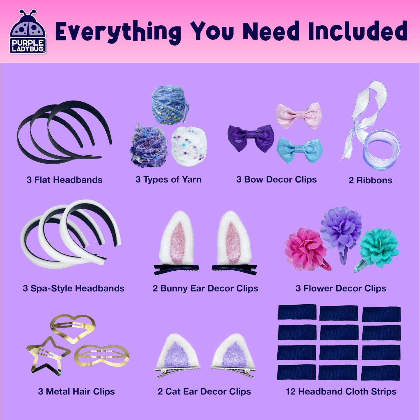 PURPLE LADYBUG Yarn Headbands for Girls - Great 5 Year Old Girl Gifts, Fun 7 Year Old Girl Birthday Gifts Idea, Girls Hair Accessories, Arts and Crafts for Kids Ages 6-8, Make Your Own Kids Headbands