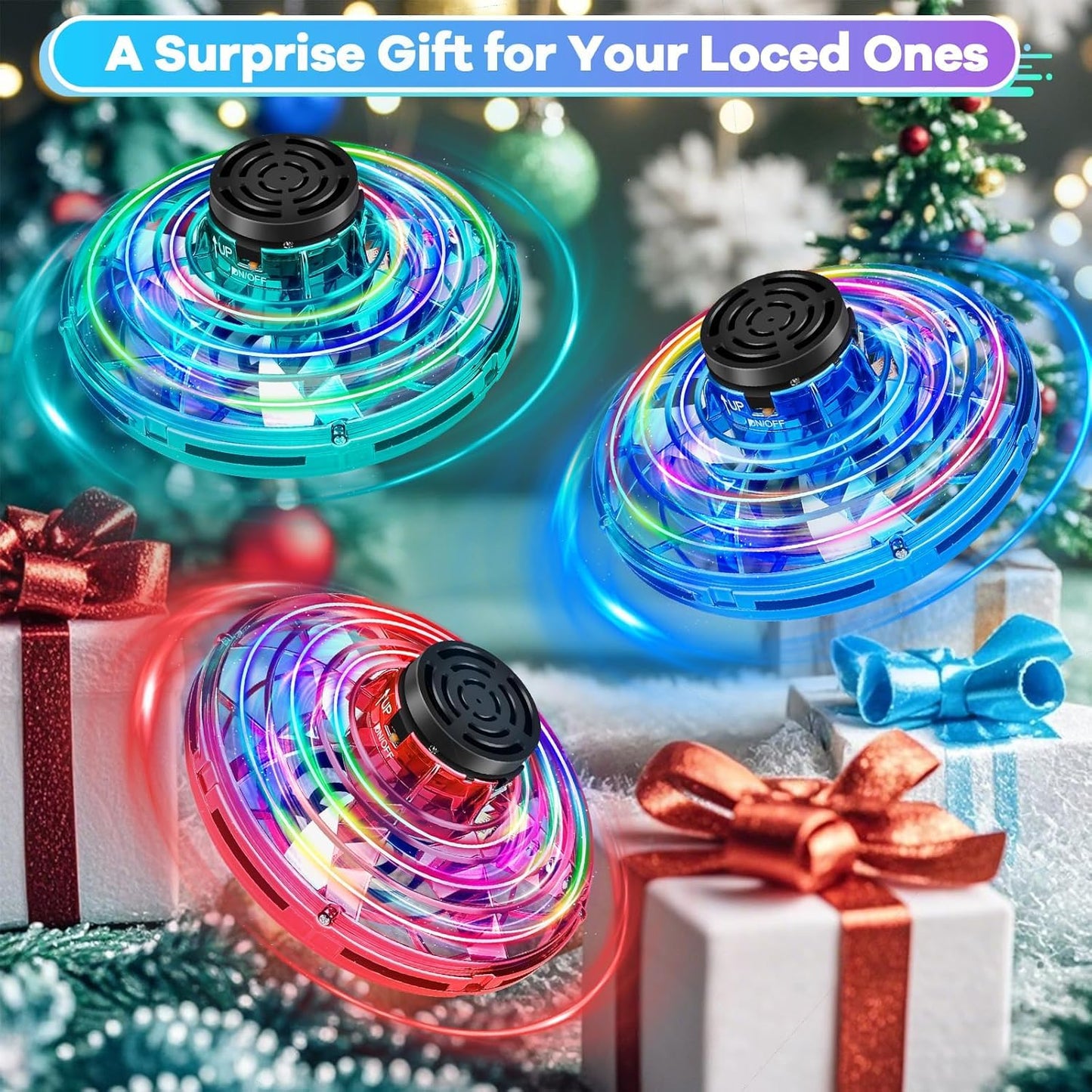 Vantexi Drone for Kids Flying Toys,2026 Upgrade LED Fidget Spinner,Hand Operated Fidget Flying Spinner Toy for Indoor Outdoor, Christmas Birthday Gifts for 6 7 8 9 + Year Old Boys Girls (Blue&Red,ABS)