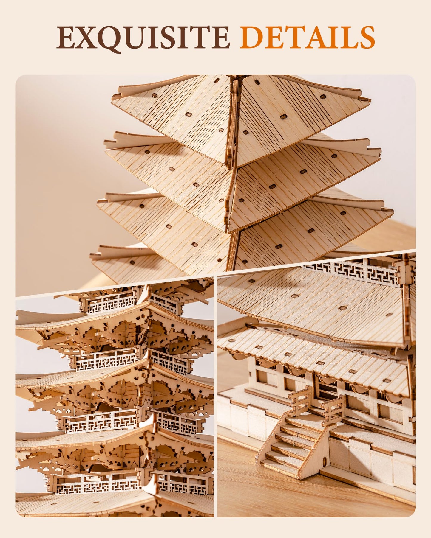 Rolife Wood Model Kits for Adults to Build 3D Puzzles DIY Five-storied Pagoda Birthday Unique Gifts for Friends or Family