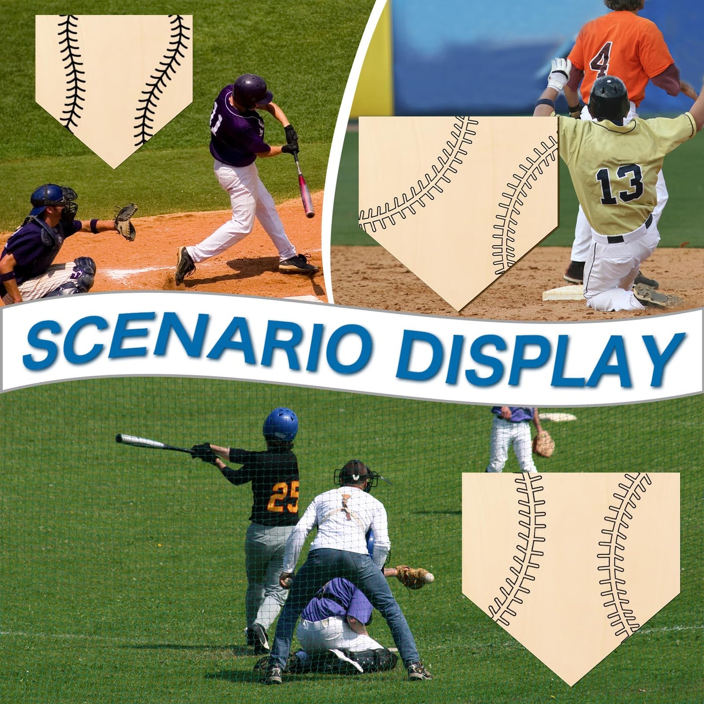 YLOLUL 3 Pcs Unfinished Wood for Crafts Wooden Home Plate Baseball Unfinished Wood Baseball Plaque Baseball Home Plate Softball Diamond Base Silhoutte, 12 Inch